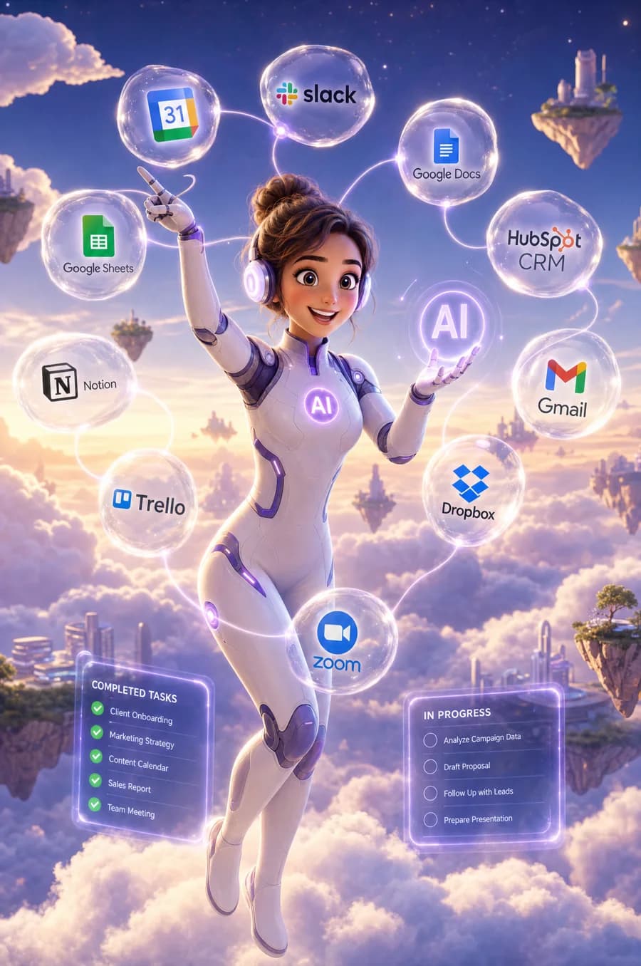 AI Employee mascot ready to help across connected channels