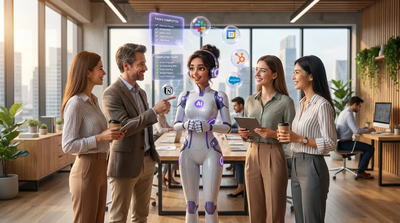 AI Employee learning a business alongside its team in an office